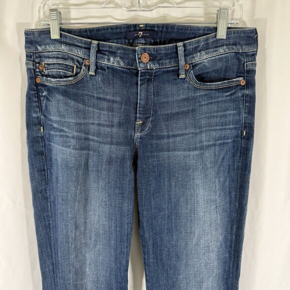 7 for all Mankind Flared Jeans Women's 29 Dark Wash Denim Low Rise Cotton Blend - Picture 2 of 15